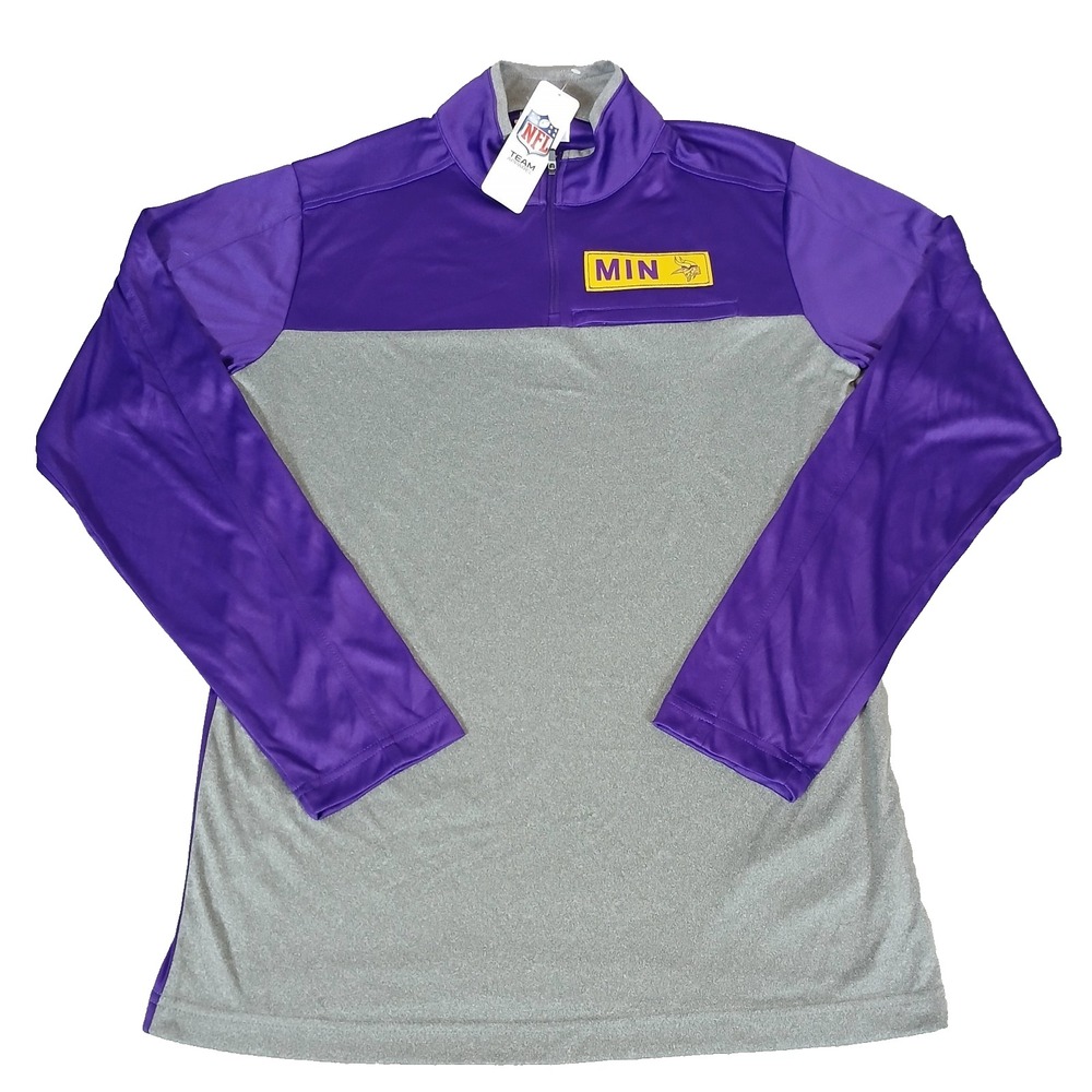 NFL Team Apparel Minnesota Vikings Sweatshirt Mens Gray Purple 1/4 Zip Pullover